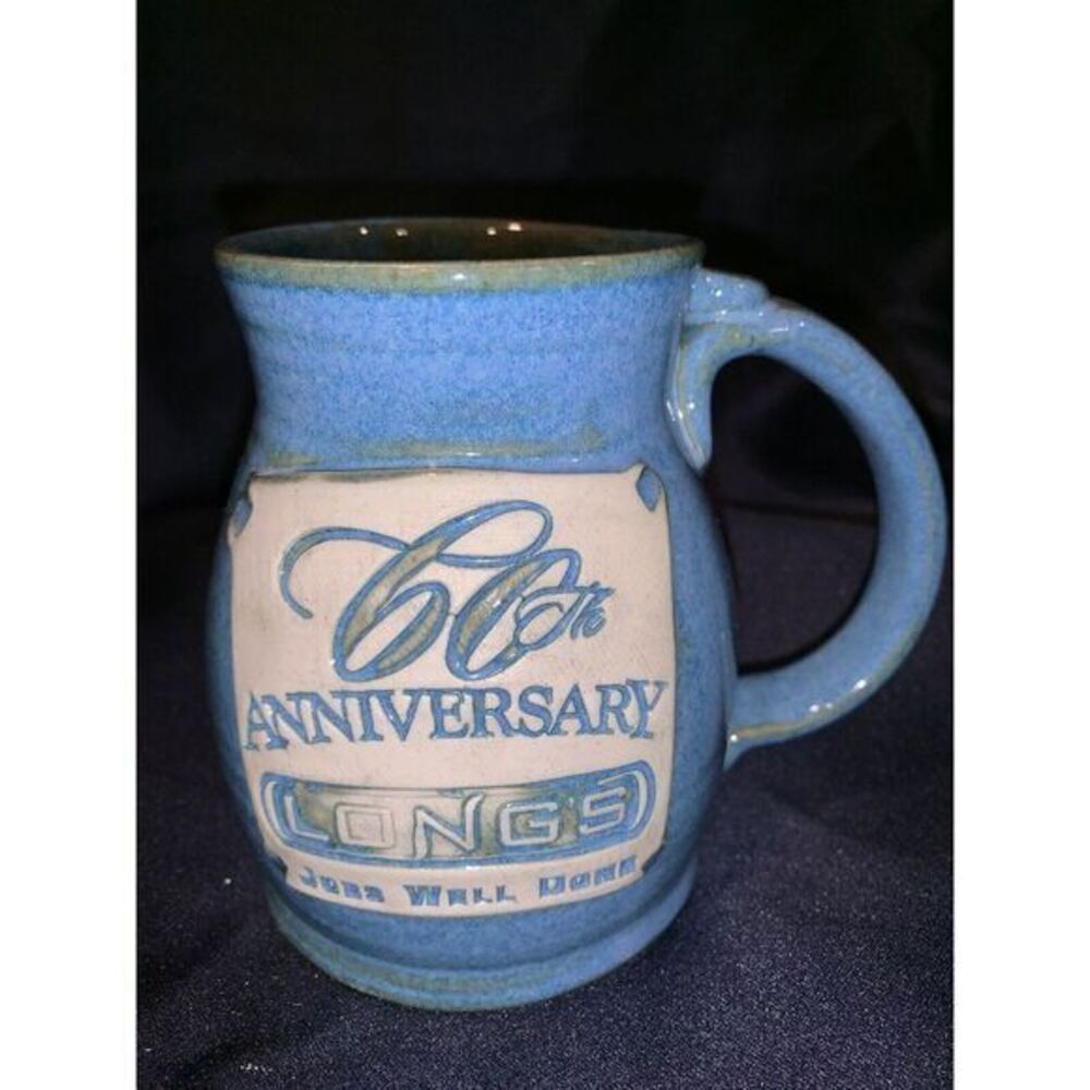 60th Anniversary Longs Stoneware Mug Jobs Well‎ Done Signed